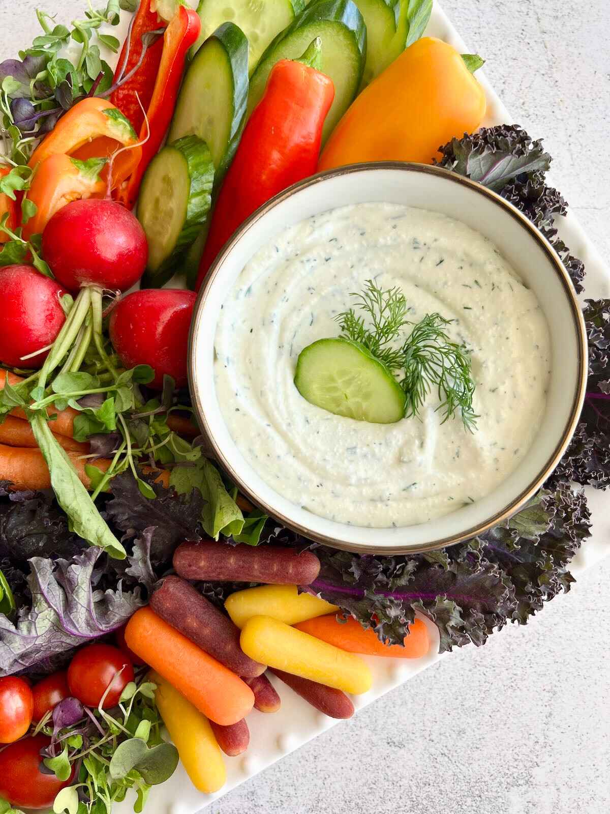 Cottage cheese ranch dip with veggies.