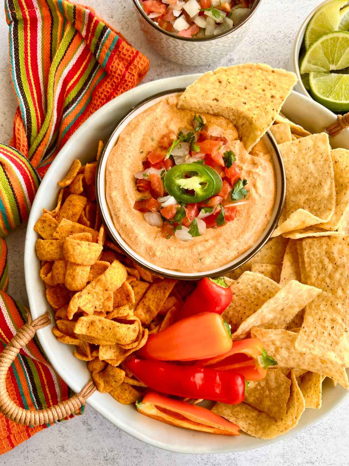 Cottage Cheese Taco Dip with Fritos and Chips