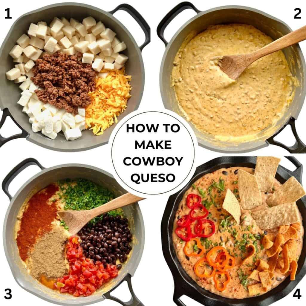 Instructions on how to make Cowboy Queso in 4 steps.