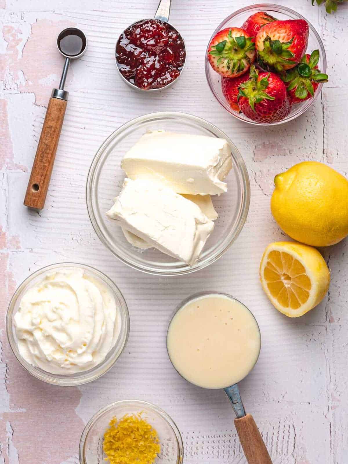 Strawberry cheesecake dip ingredients.