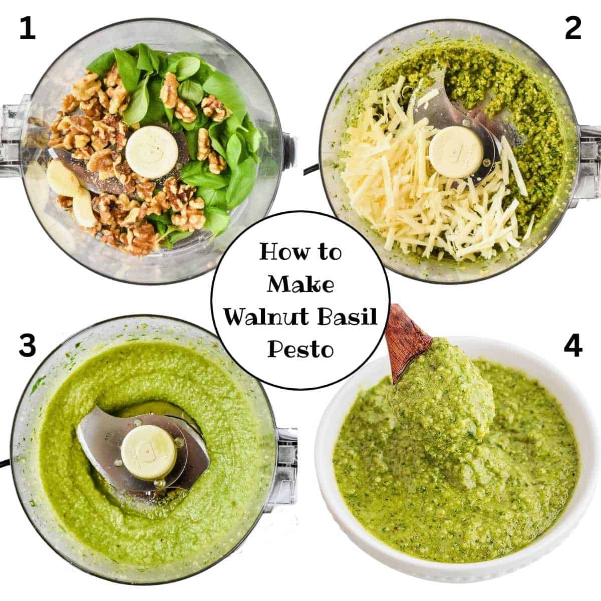 How to Make Walnut Basil Pesto Steps 1-4.