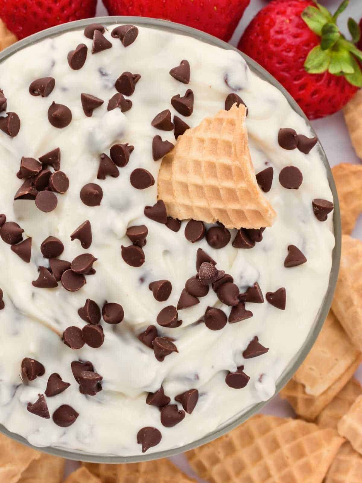 Cannoli dip recipe with strawberries.