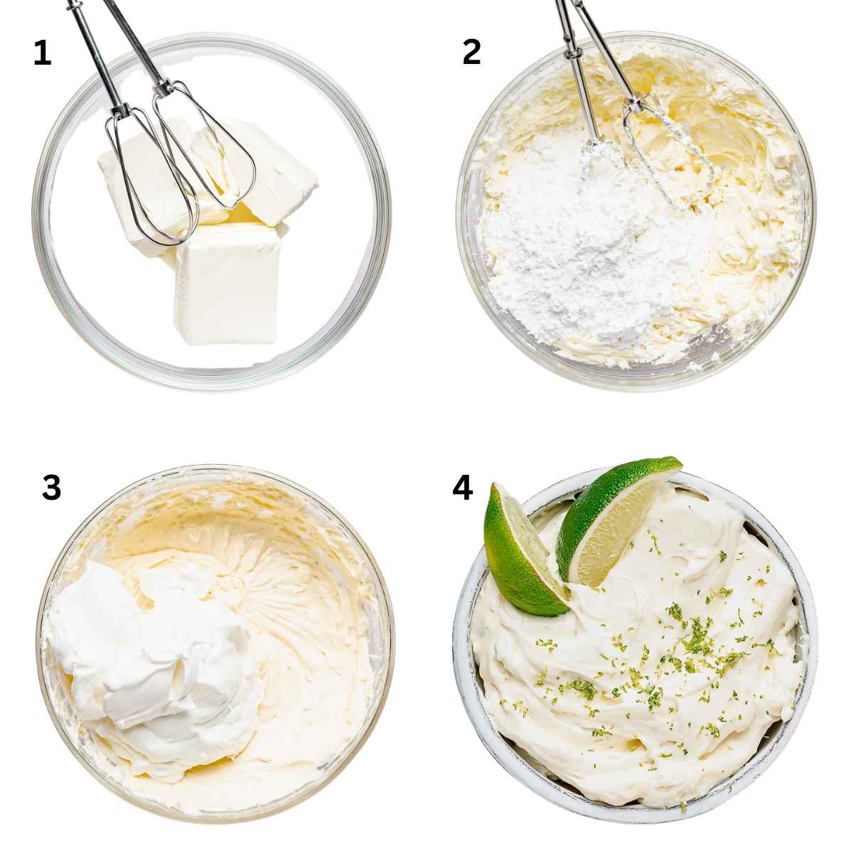 Step by step photos on how to make no-bake margarita dip.