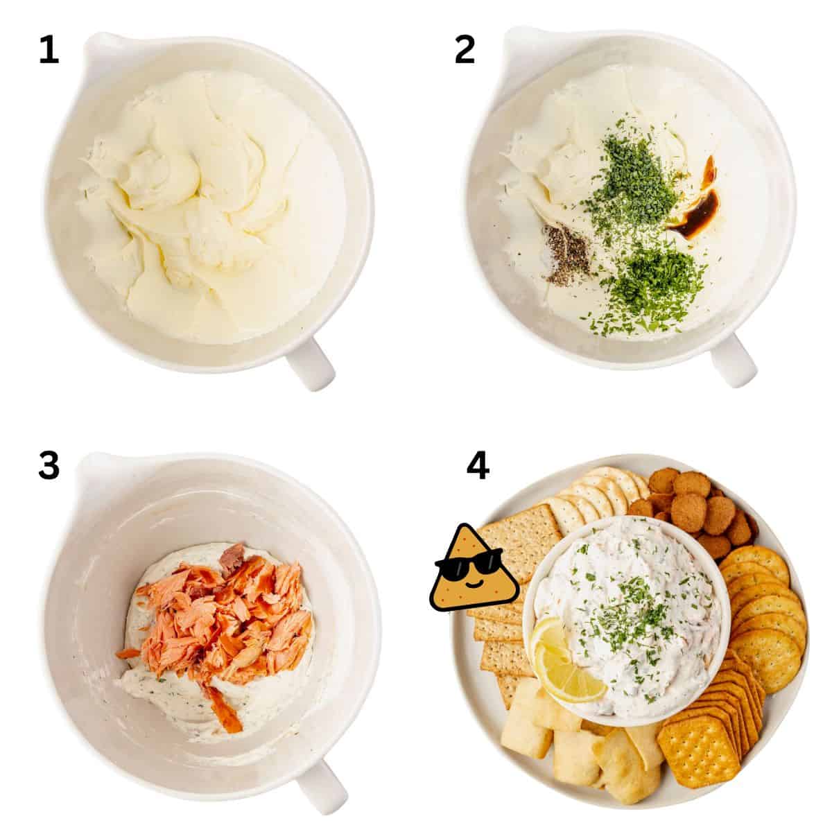 Step by step photos on how to make smoked salmon dip.