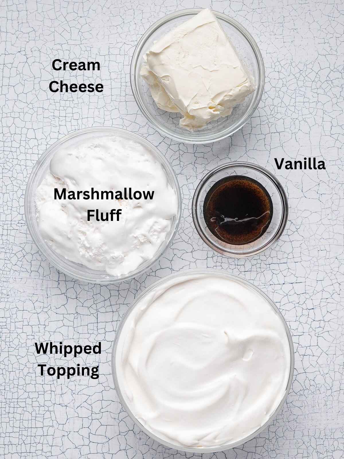 Ingredients needed to make fruit dip.