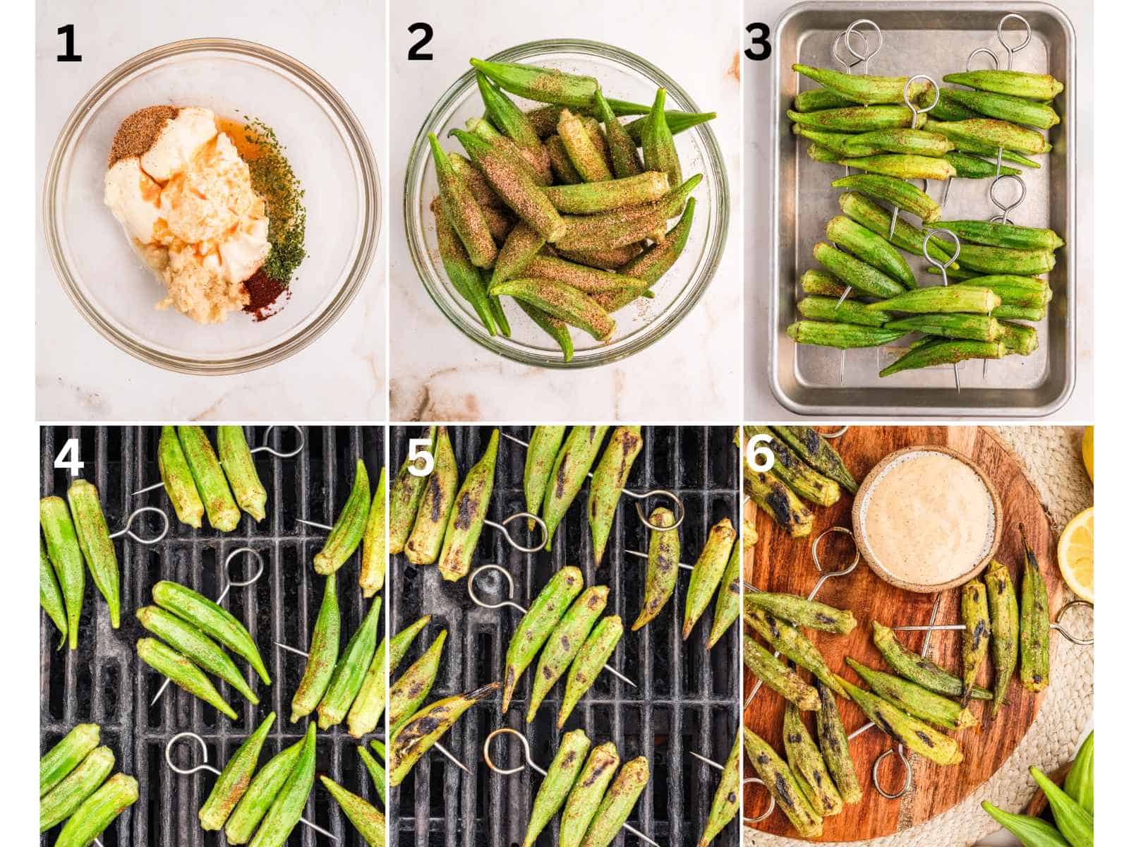 Step by step photos on how to make Cajun dipping sauce with grilled okra.