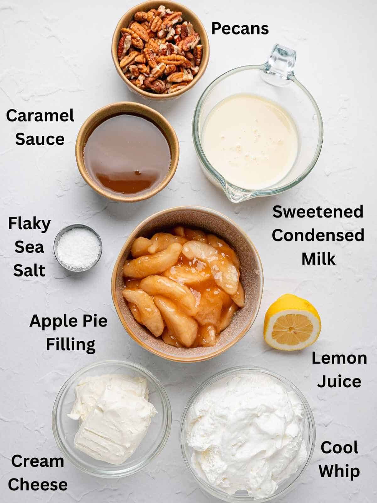 Ingredients needed to make caramel apple dip.
