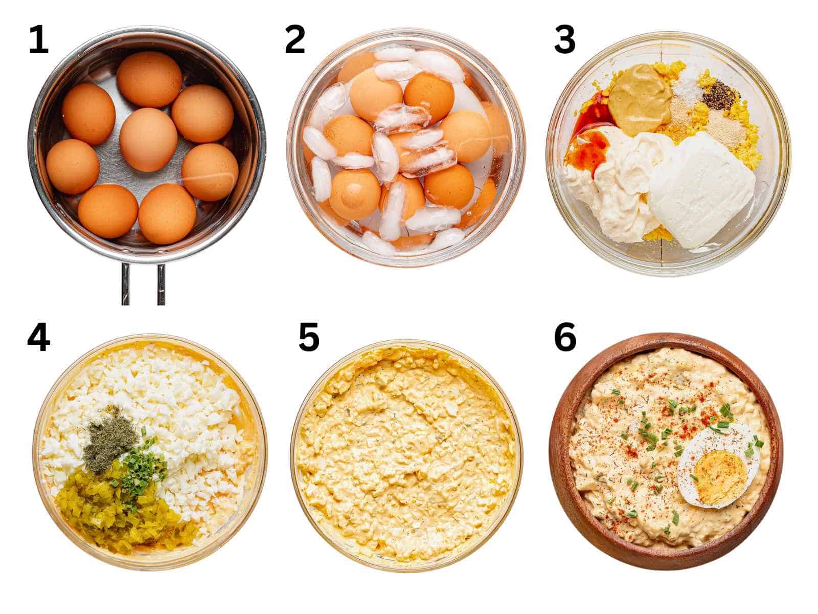 Step by step instructions on how to make deviled egg dip.