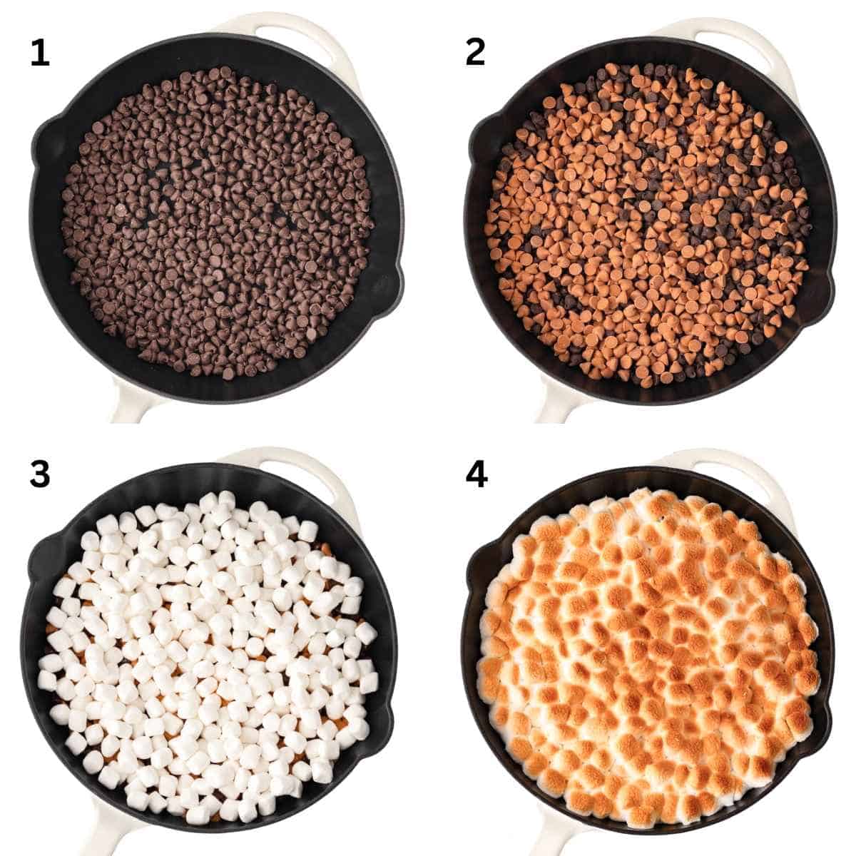How to make s'mores dip in 4 easy steps with 3 ingredients.