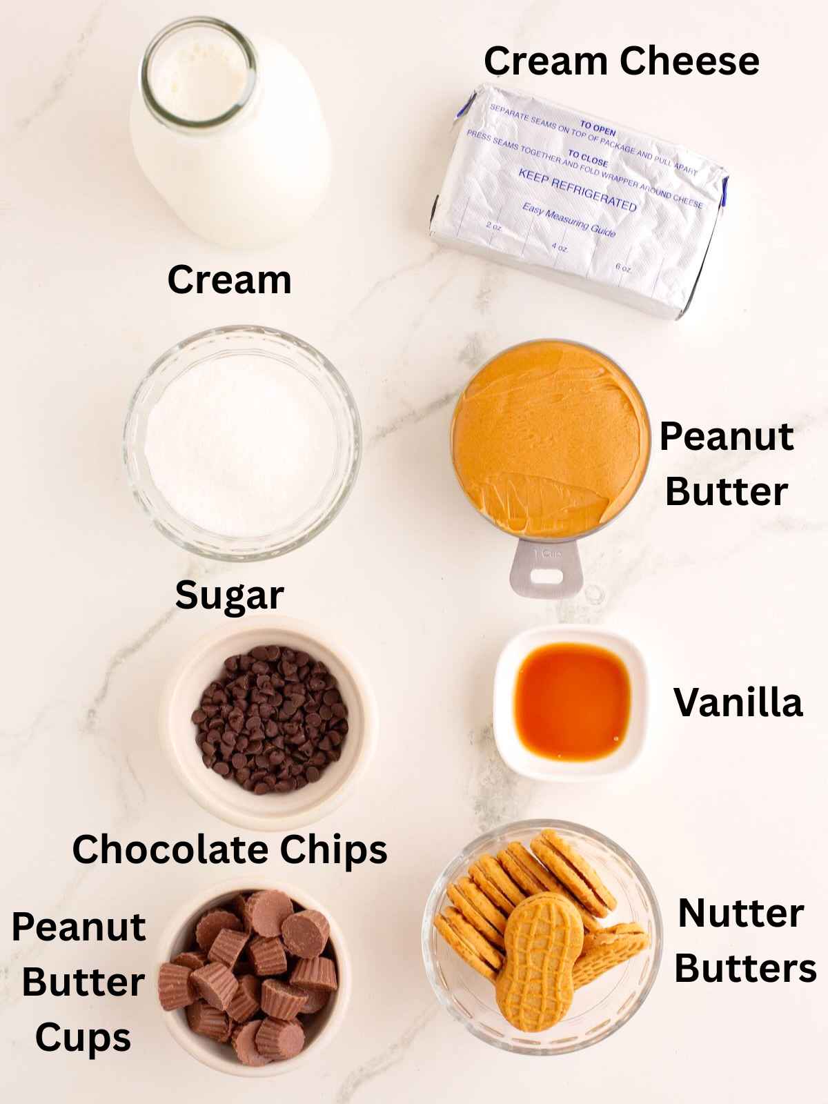 Ingredients needed to make peanut butter dip.