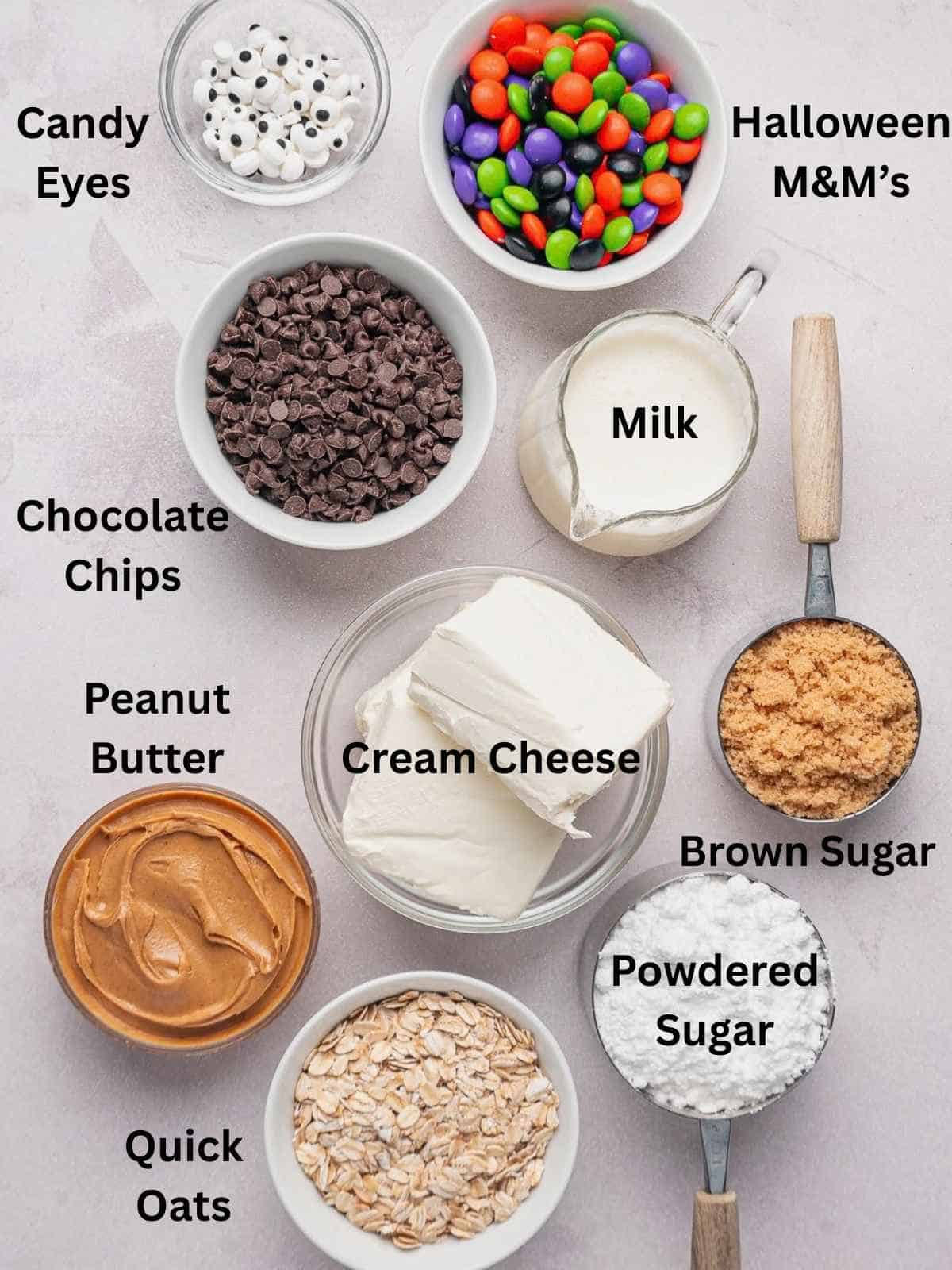 Ingredients needed to make Monster Cookie Dough.