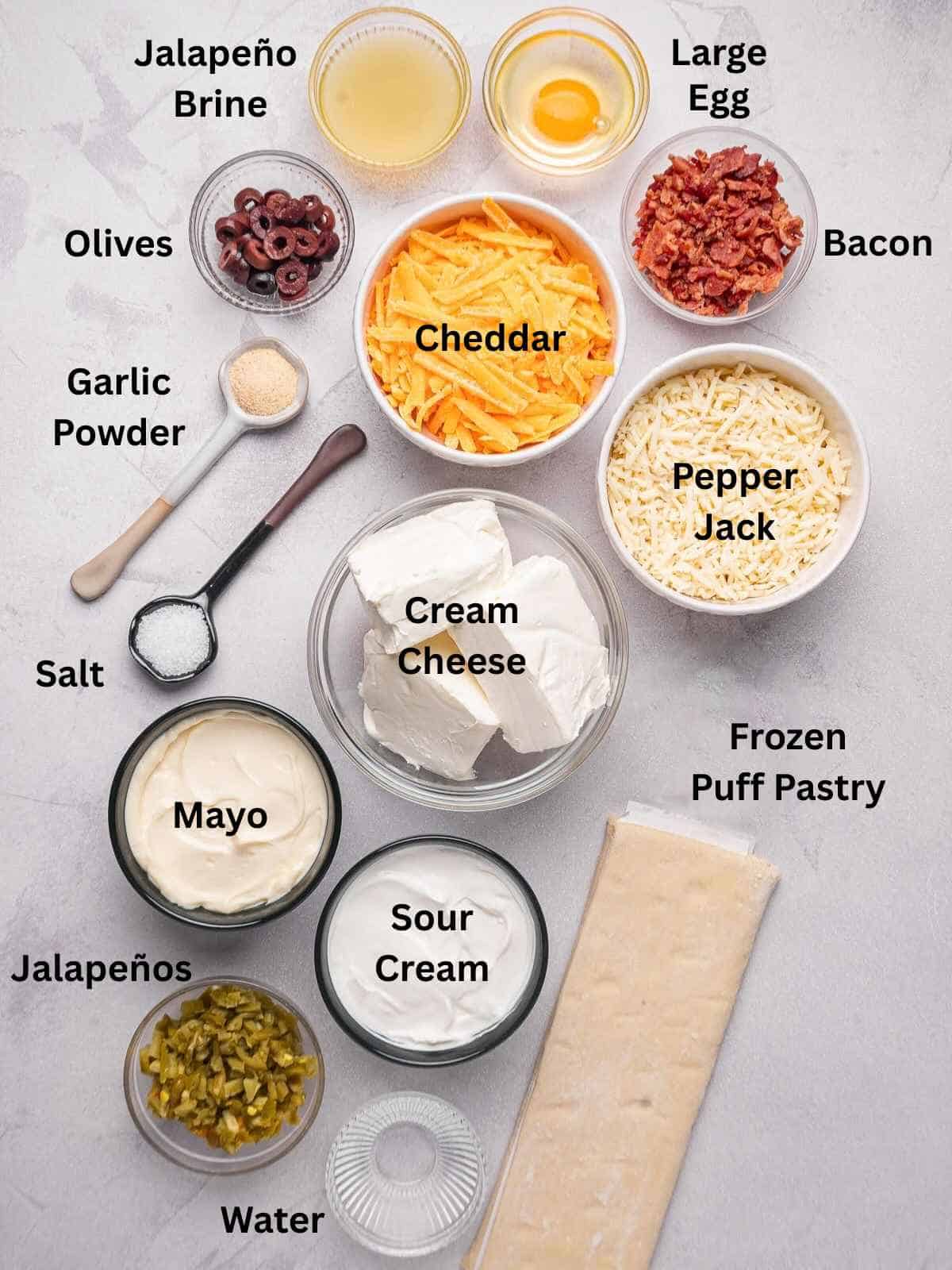 Ingredients needed to make mummy jalapeno popper dip.